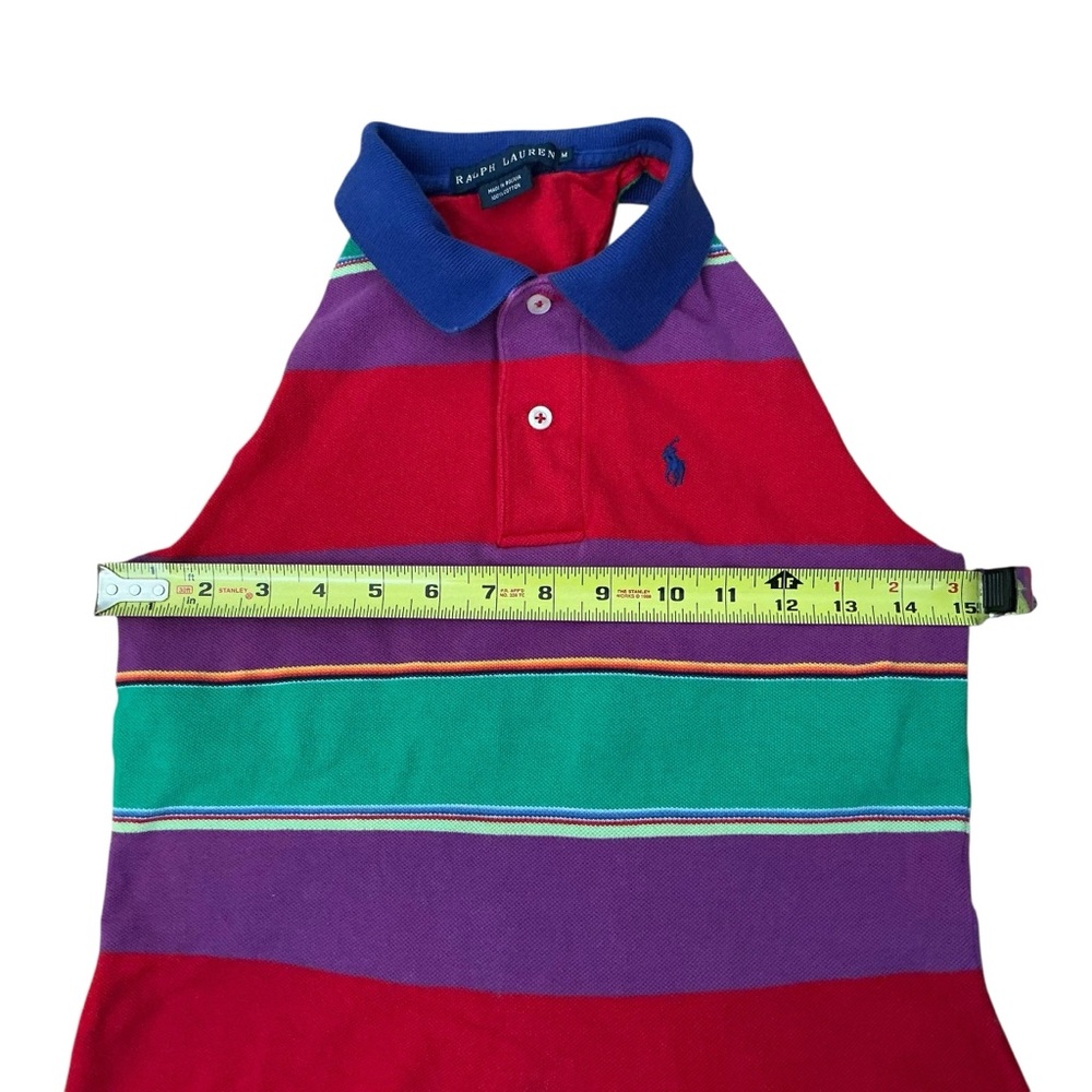 Y2K Ralph Lauren polo shirt women’s M red,green,purple,red striped golf shirt - Picture 3 of 8